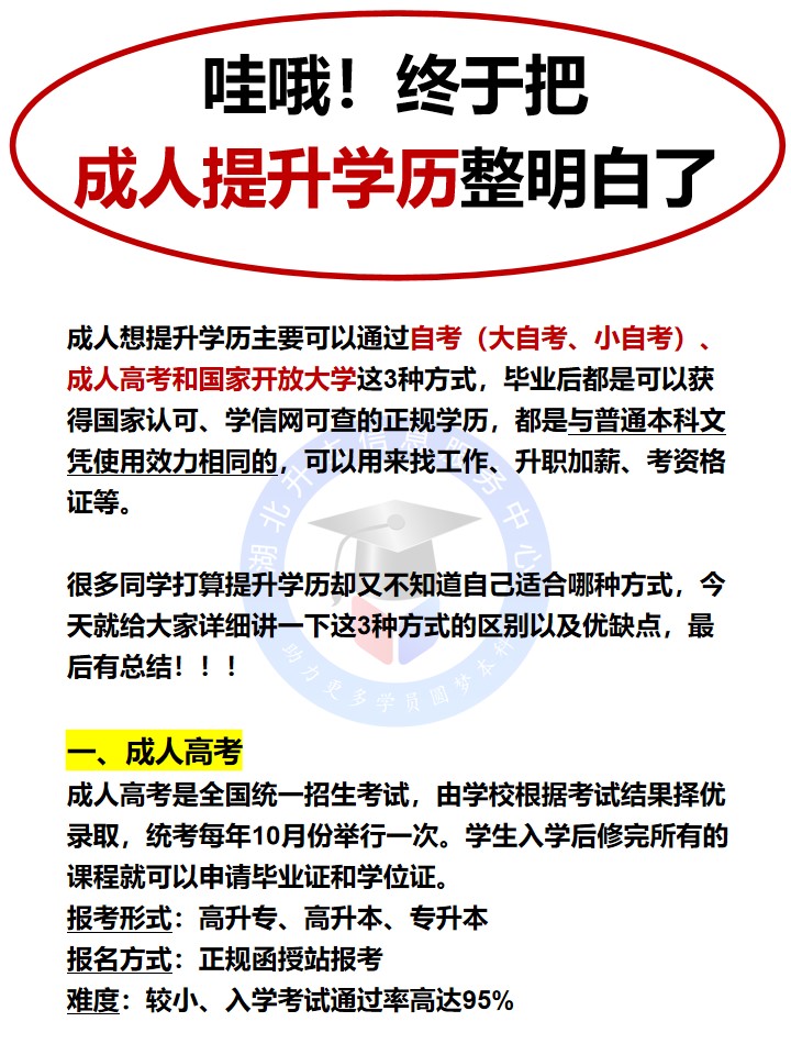 国家承认的3种学历提升方式有什么区别？