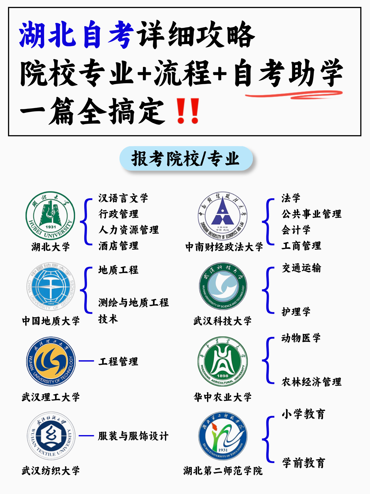 湖北自考攻略！院校专业+流程+助学自考