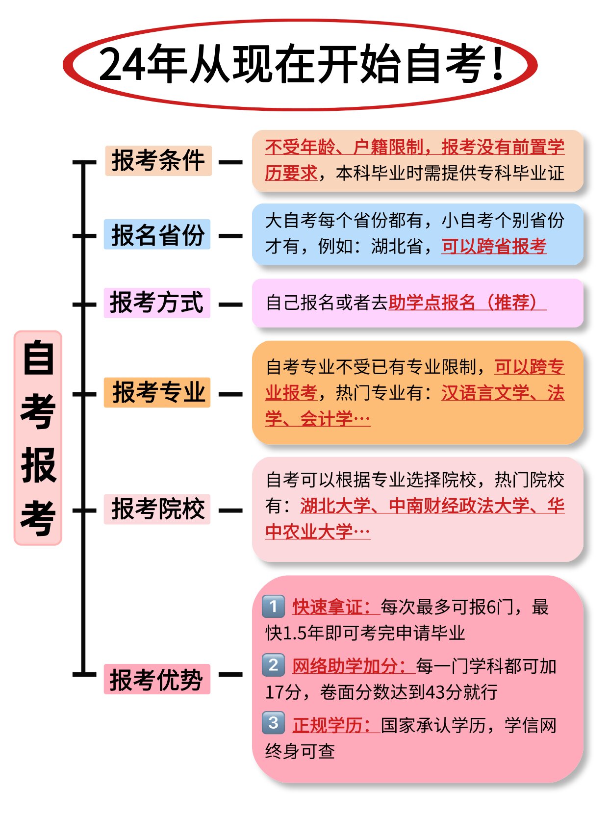 24年下半年自考流程是怎样的？报考条件是什么？