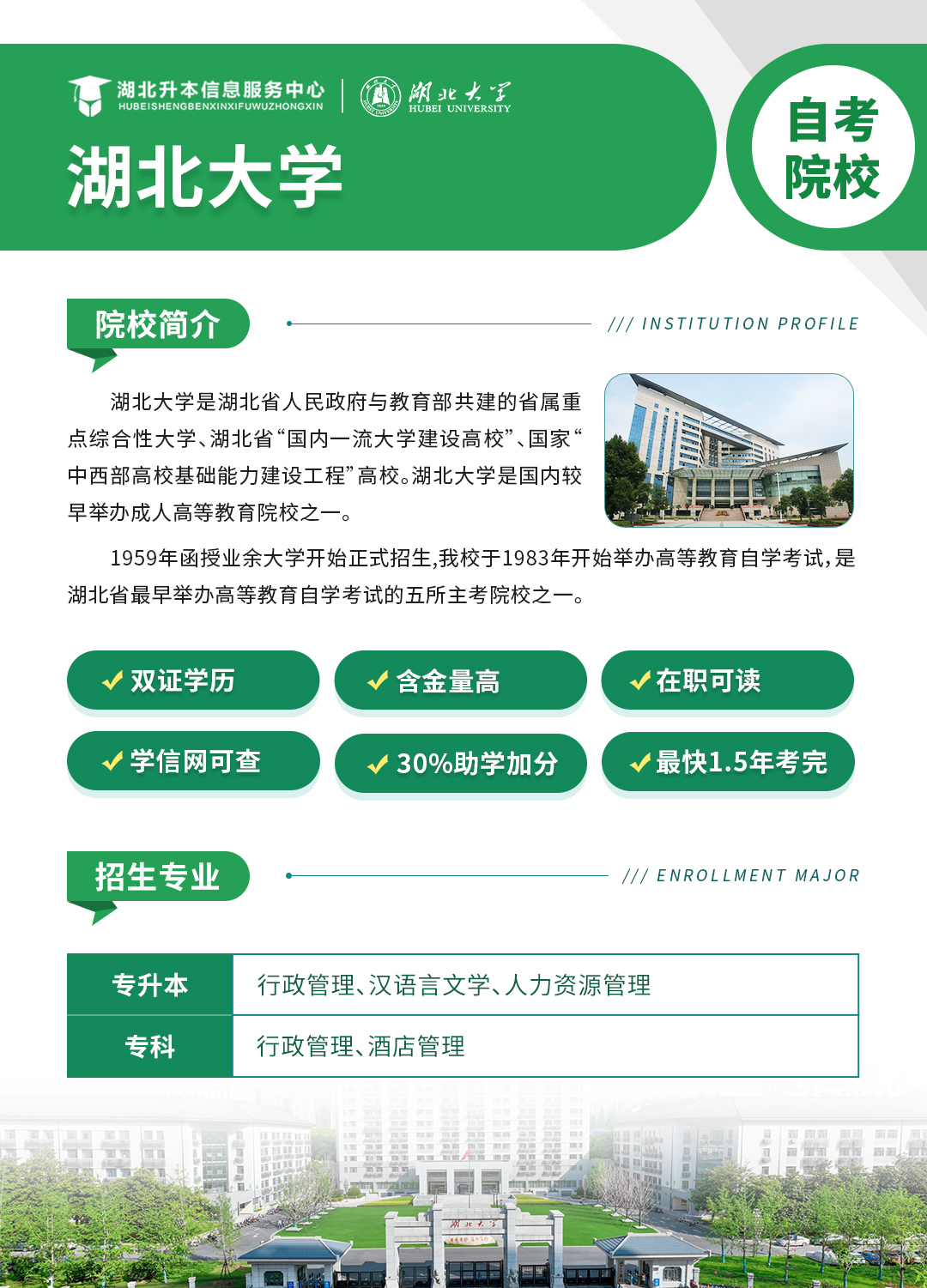 湖北大学小自考招生专业和优势有哪些？报名入口在哪里？