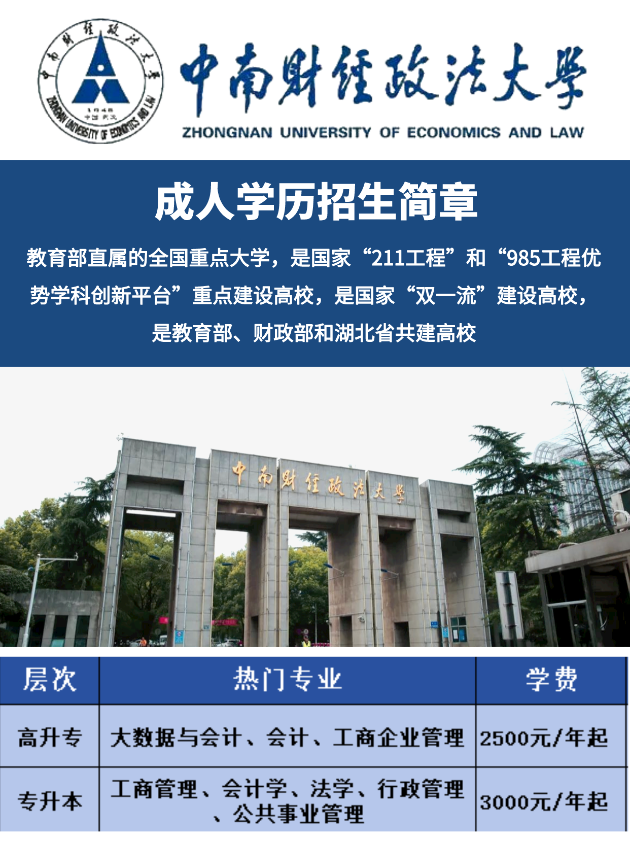 在湖北想提升学历，中南财经政法大学真的要冲！