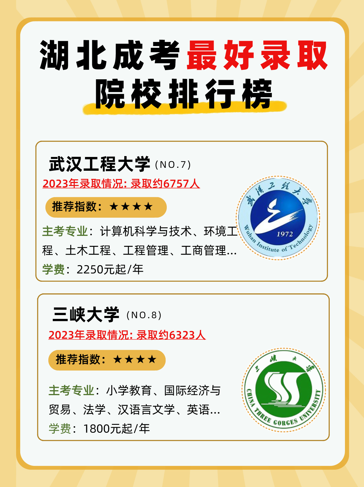 湖北可以考的学校哪些比较好？有容易入学的吗？