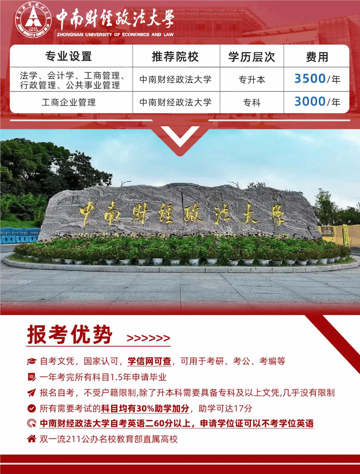 湖北自考热门院校——中南财经政法大学